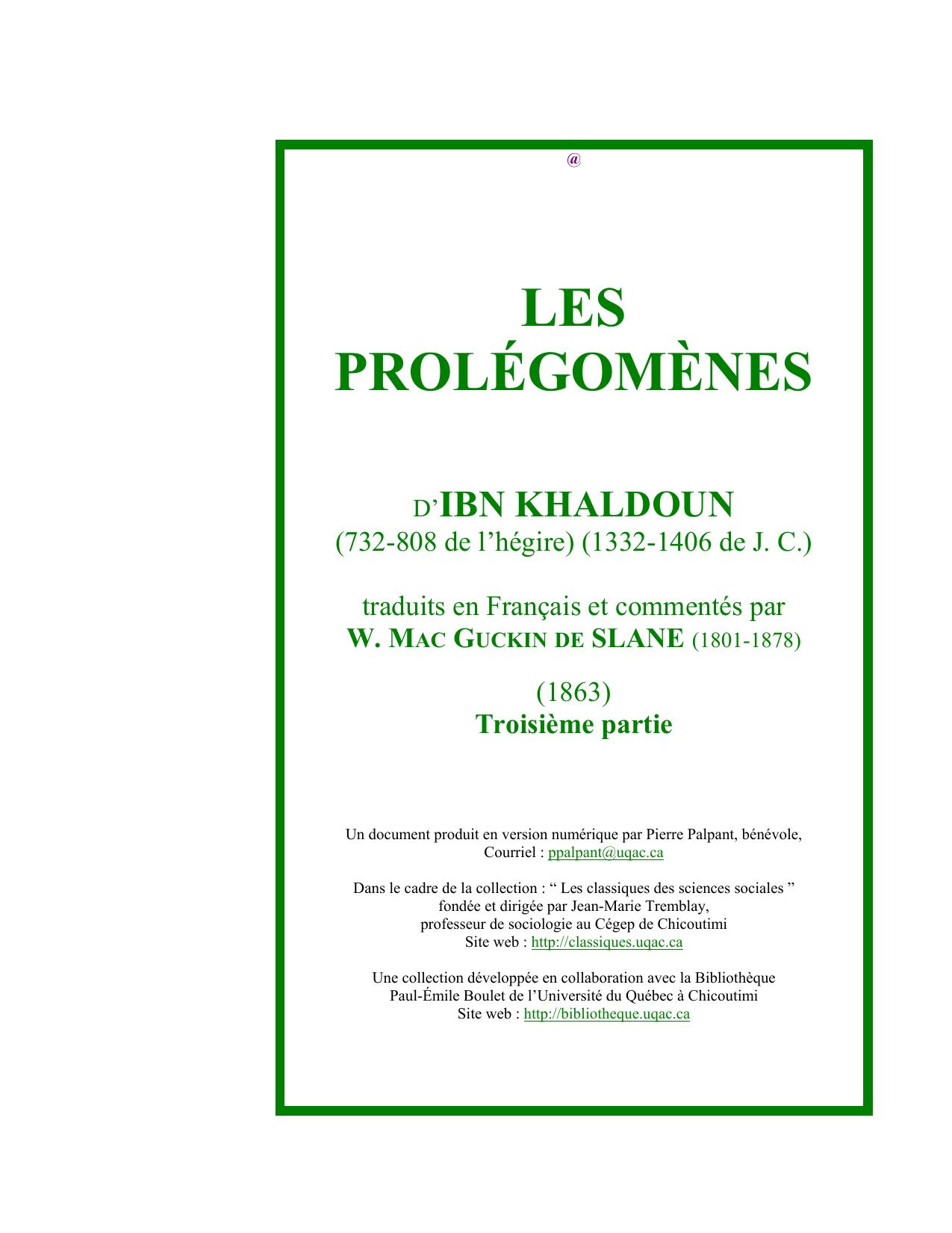 LES PROLÉGOMÈNES (3ème partie)