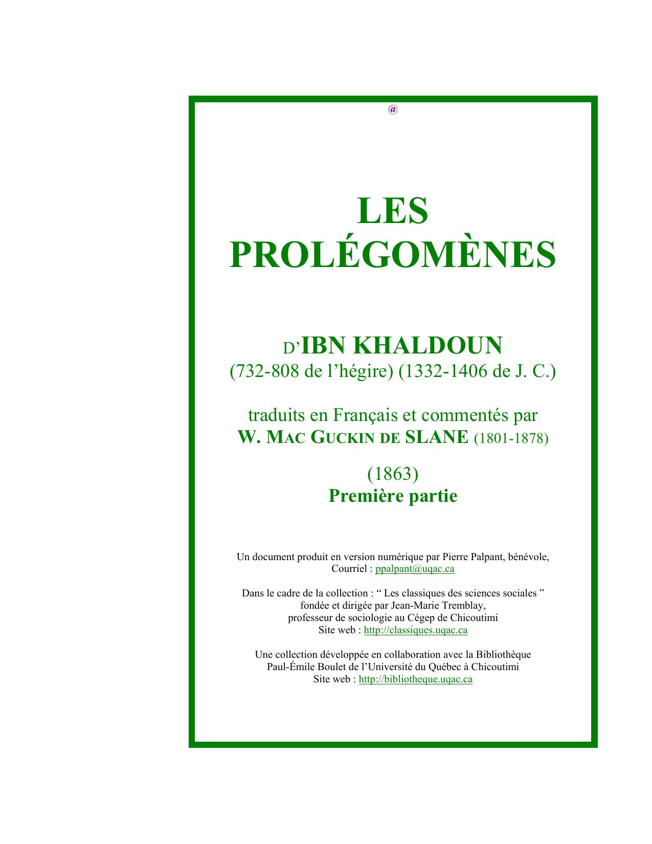 Les Prolégomènes (1ère partie)