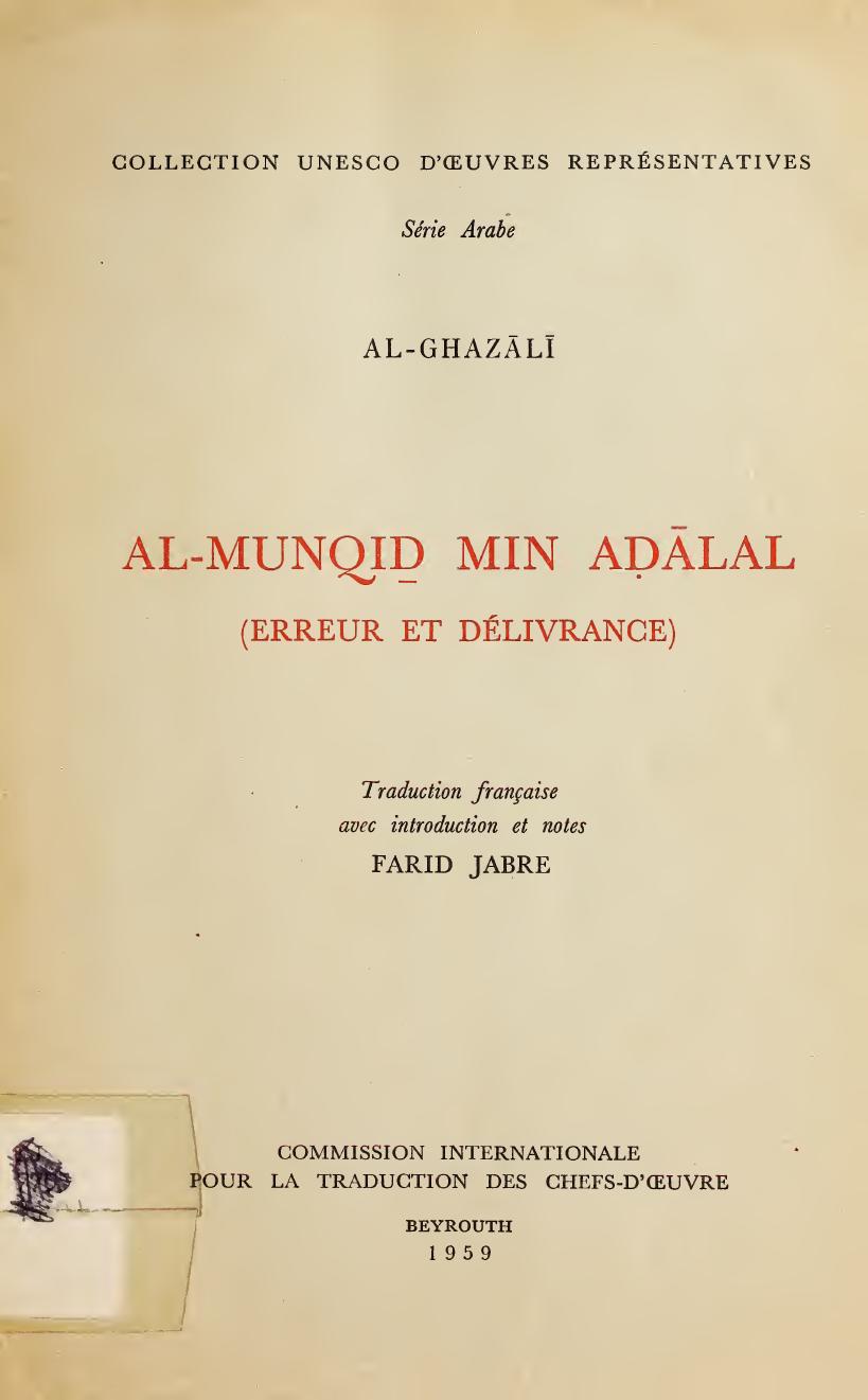 al-Munqid min aḍālal : Erreur et délivrance
