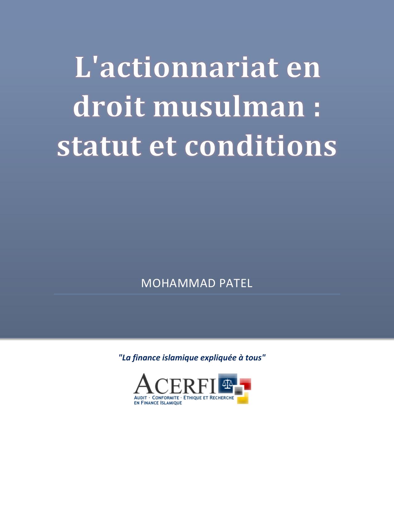 L'actionnariat en droit musulman : statut et conditions