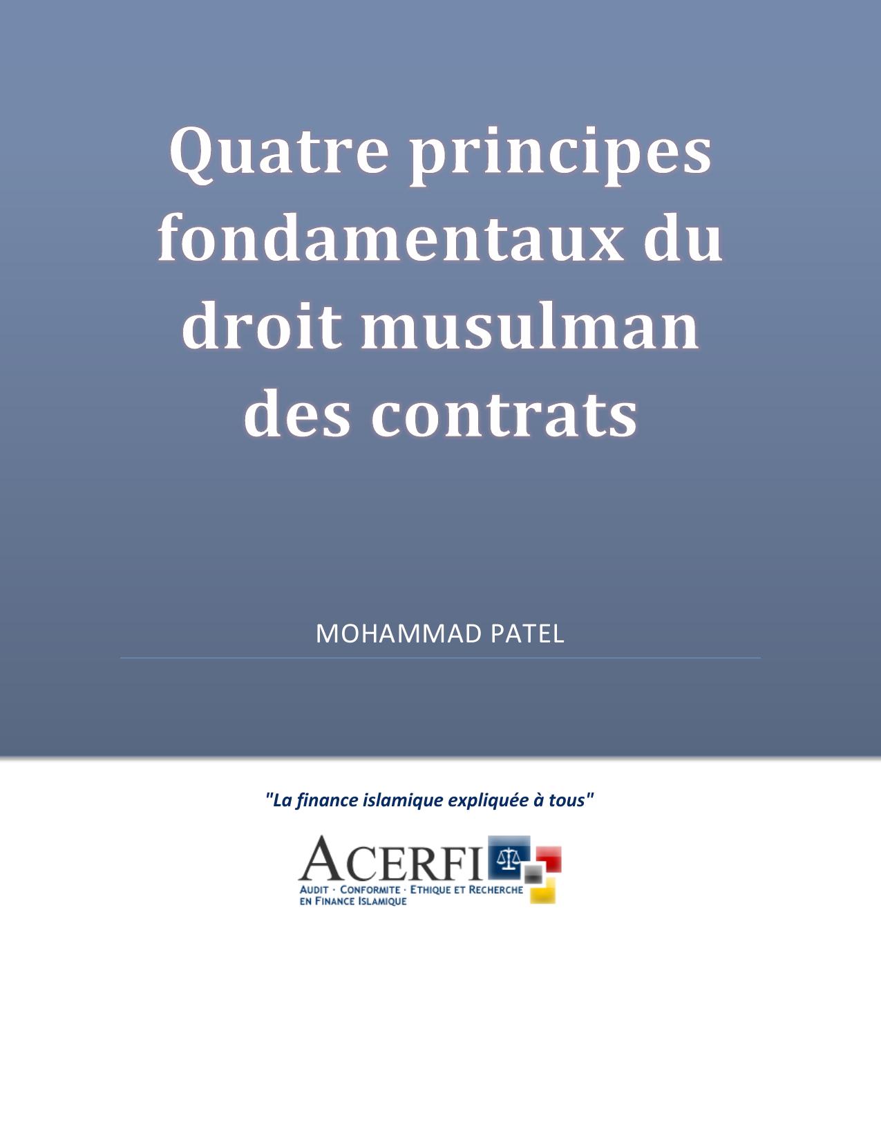 Quatre principes fondamentaux du droit musulman des contrats